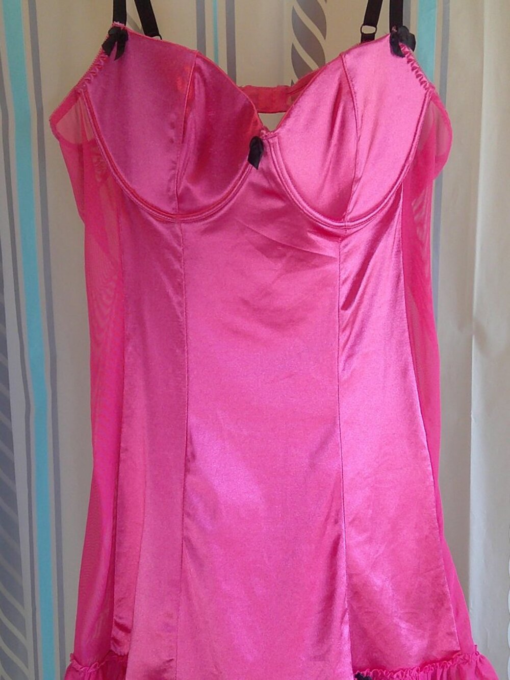 "Dreamgirl" Satin/Illusion Mesh Garter Slip/Chemise/Underwire/Azalea Pink 1X/2X